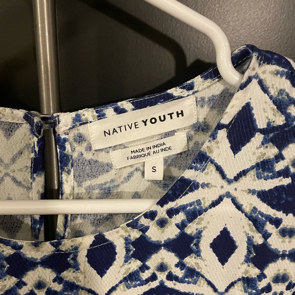 Native Youth shift dress size small Blue and white pattern 100% viscose - Picture 4 of 6